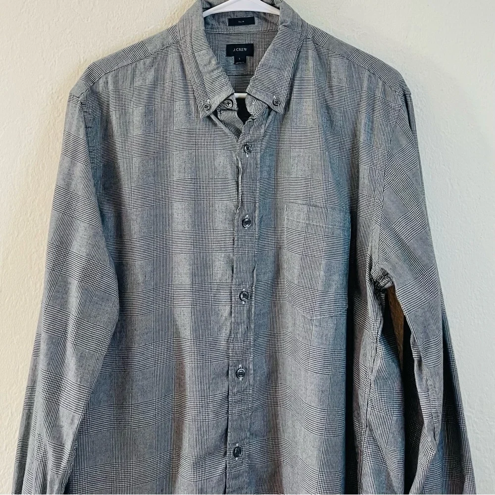 J. Crew Slim Fit Plaid Long Sleeve Button Down Shirt Large Black/White Pocket